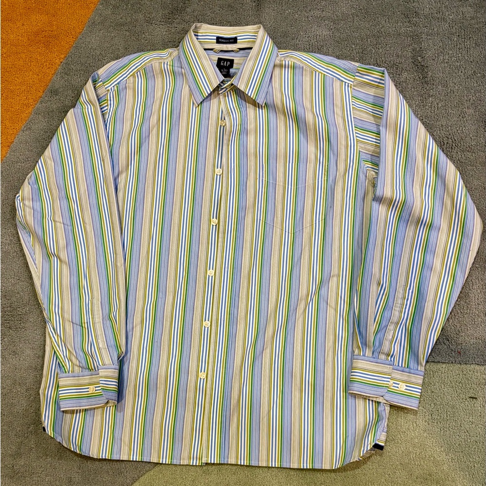 GAP Green Blue Cotton Striped Button Down Shirt